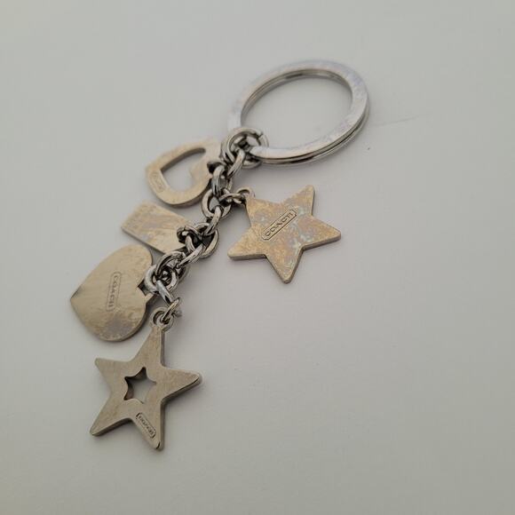 Coach Key Chain Ring Fob Ring Bag Charm Silver Keychain Hearts Stars Purple - Picture 5 of 5
